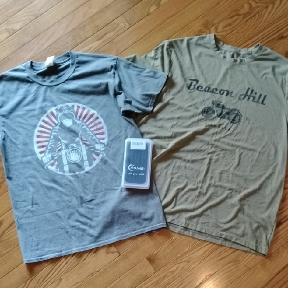 Motorcycle Graphic T-Shirts in Gray and Olive
